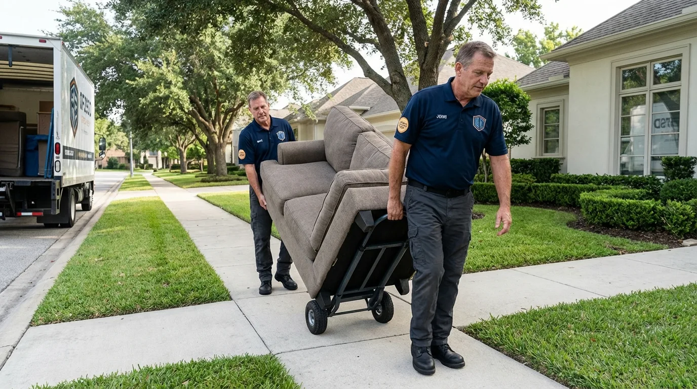 Local residential moving crew loading furniture in Honeoye Falls, NY